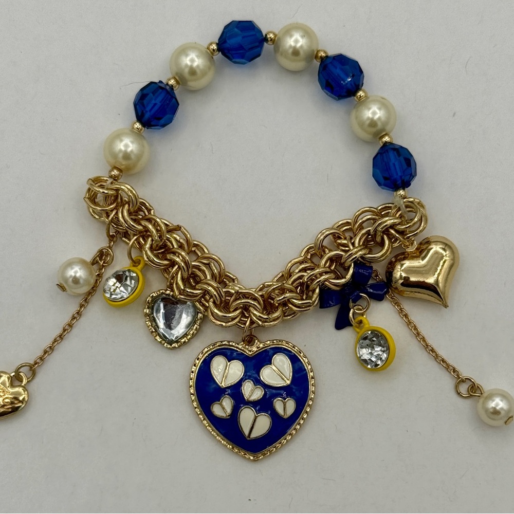 Gold Blue & Yellow Heart Charm Bracelet! 💙💛💙